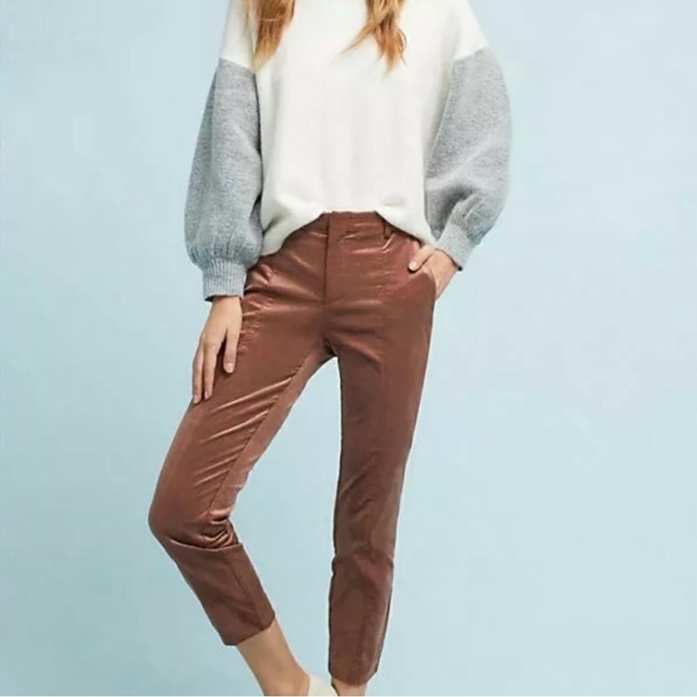 Anthropologie The Essential Slim Velvet Trousers Sz 8 in Bronze Brown Color - Picture 14 of 16
